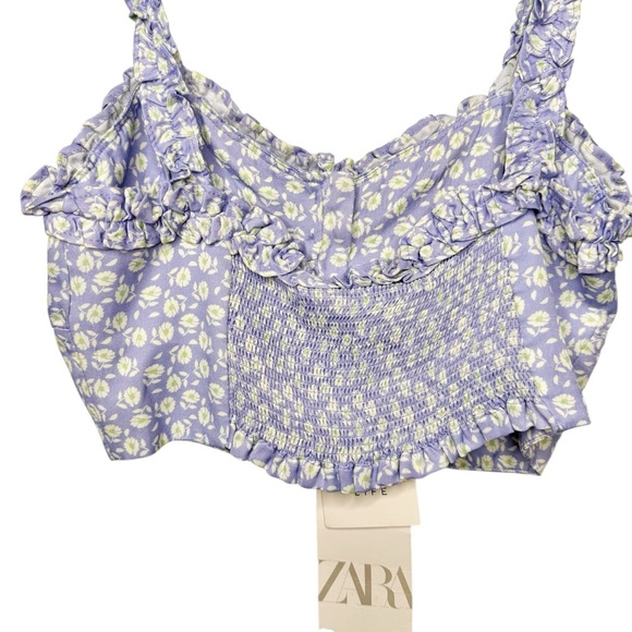 NWT Zara Purple Ditzy Floral Crop Top And Midi Slip Skirt Women’s Set Sz XS - Picture 7 of 12